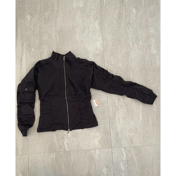 Free People Movement Women's Large Foundation Jacket Zip Up Black Cotton Pocket - Picture 13 of 17